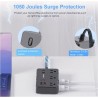 Regleta 10 Enchufes 6AC 4USB C Protector Sobretensión Cable Plano