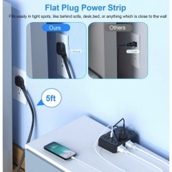 Regleta 10 Enchufes 6AC 4USB C Protector Sobretensión Cable Plano