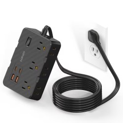 Multitoma Regleta 10 en 1 LAJCAEN 6 Tomas + 4 USB Negra