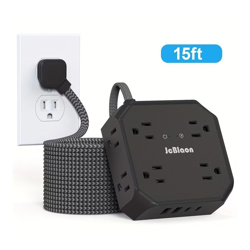 Multitoma Regleta JCBLAON 10 en 1 Cable 15ft 4.5m 4 USB Negra