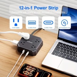 Multitoma Regleta JCBLAON 10 en 1 Cable 15ft 4.5m 4 USB Negra