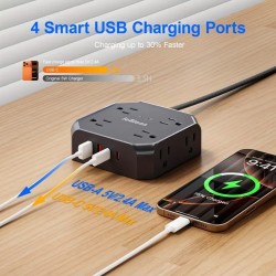 Multitoma Regleta JCBLAON 10 en 1 Cable 15ft 4.5m 4 USB Negra